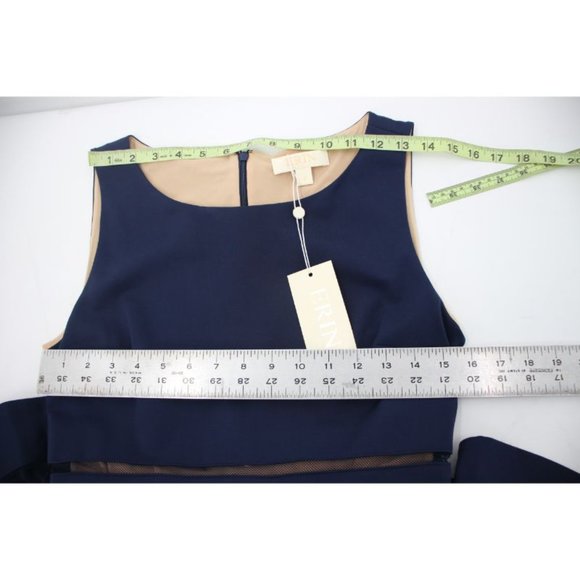 NWT $295 ERIN Fetherston women's size 4 sleeveless fit & flare dress navy blue - Picture 8 of 14